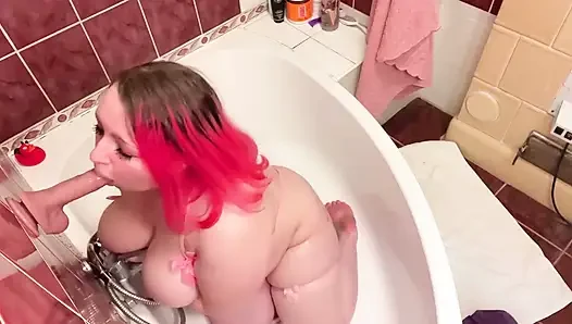 Cute Hungarian BBW's Sloppy Blowjob on Her Realistic Dildo