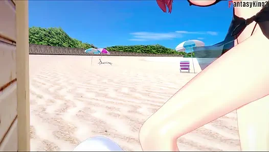 Makima blowjob on the beach - chainsaw man