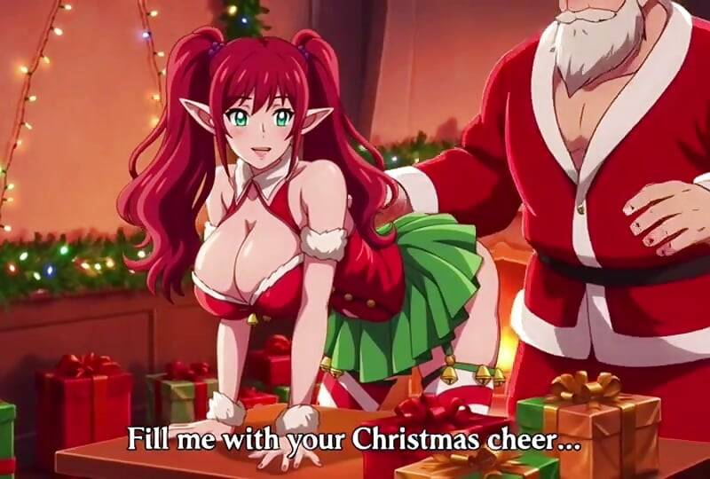 Noel Baba Noel'de büyük memeli orta yaşlı seksi kadına özel hediye veriyor