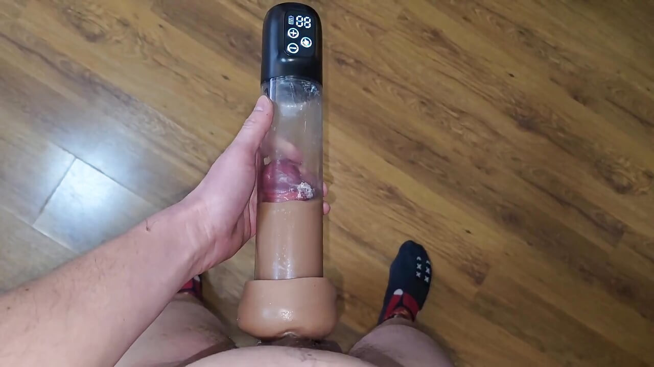 After Orgasm - Pumping My Cock in a Cum-filled Vacuum Pump