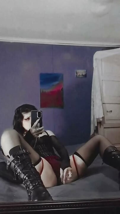 Goth Latina, dildo, boots and uncensored  masturbation