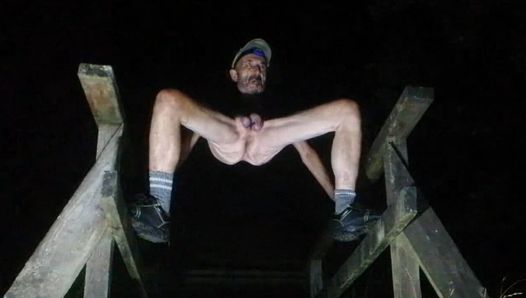 Guy Spreading legs showing cock and balls outdoors