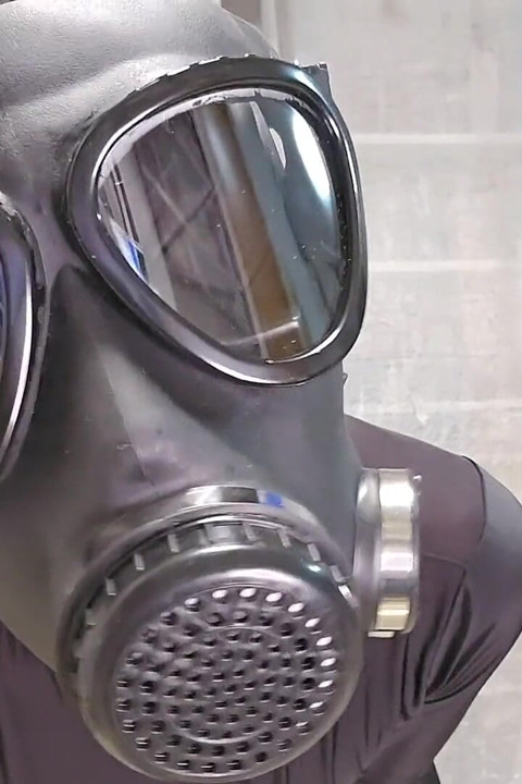 Nylon Zentai Catsuit and Gasmask Hot Encasement
