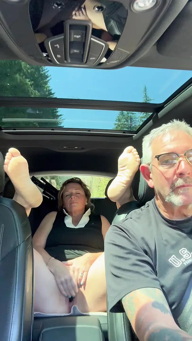 Wife Toys Her Pussy in the Back Seat While Daddy Drives, Road Trip