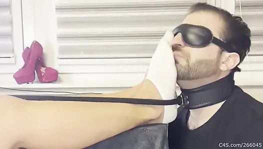 Blindfolded Foot Slave on a Leash - Smelly Socks Sniffing (Part 1)