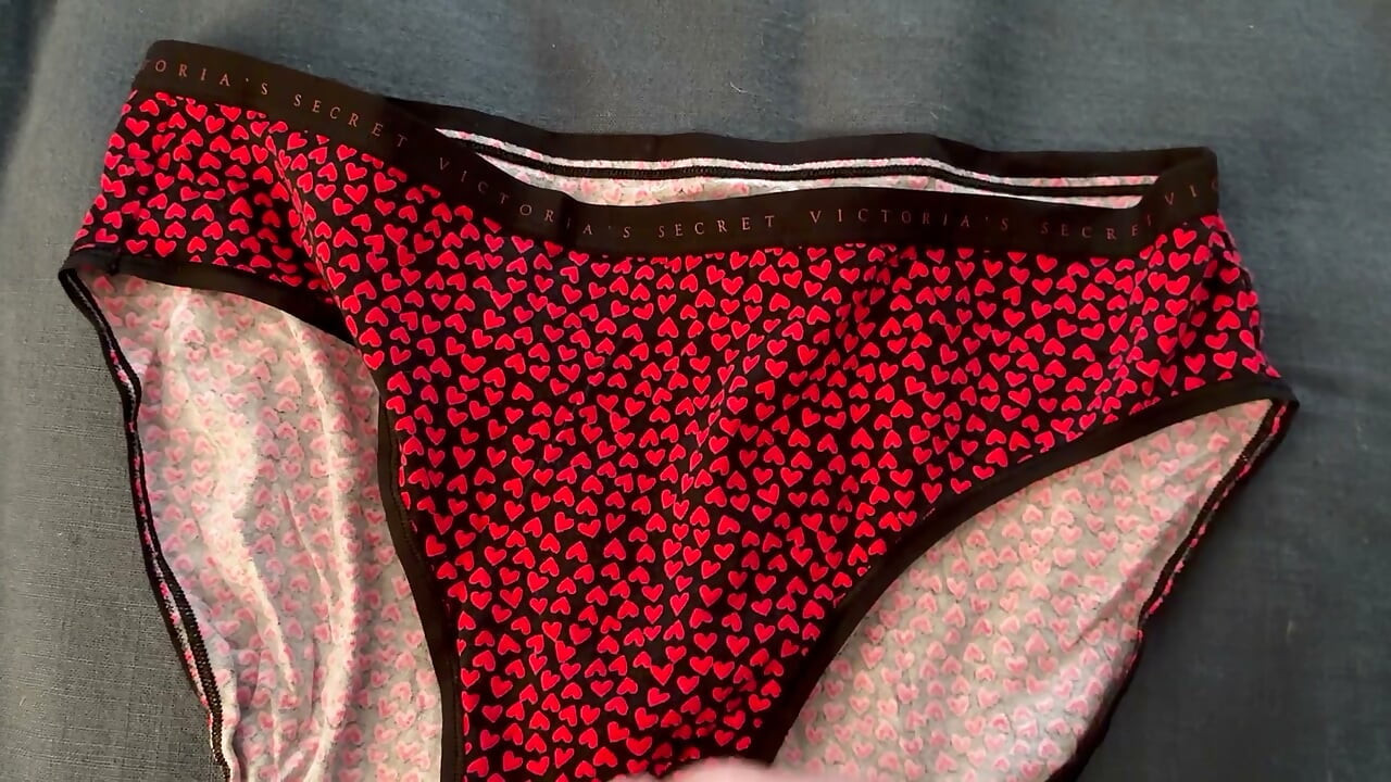Cumming on Neighbor’s Victoria’s Secret Red Hearts Panties