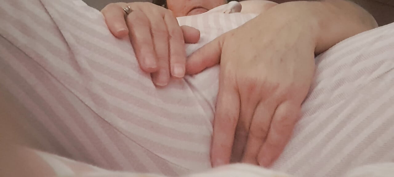 putting his fingers in her wet pussy, leaving his pants wet with a jet of orgasm
