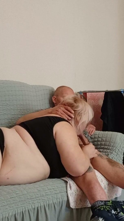 My mother-in-law gives me a blowjob after work and gets a portion of cum in her mouth | Clip 3