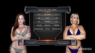 Mellani Monroe vs Sophia Locke - 2 milfs calientes en pelea de sexo lésbico