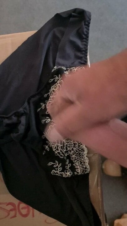 Cum on black satin panty