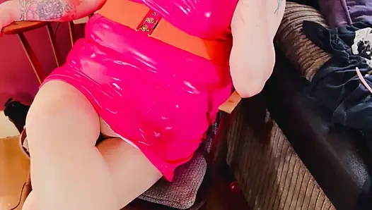 Pink PVC Clad Tina Snua Tip To Tails 2 Chinese Cork Cigarettes - High Heels Pantyhose Smoker Smoking OMI OME Snap Inhales