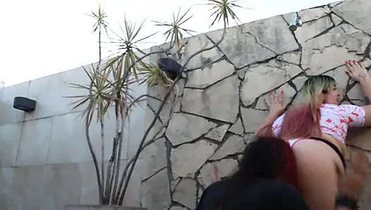 Chubby Latina with huge ass has sex on the terrace with her punk boyfriend