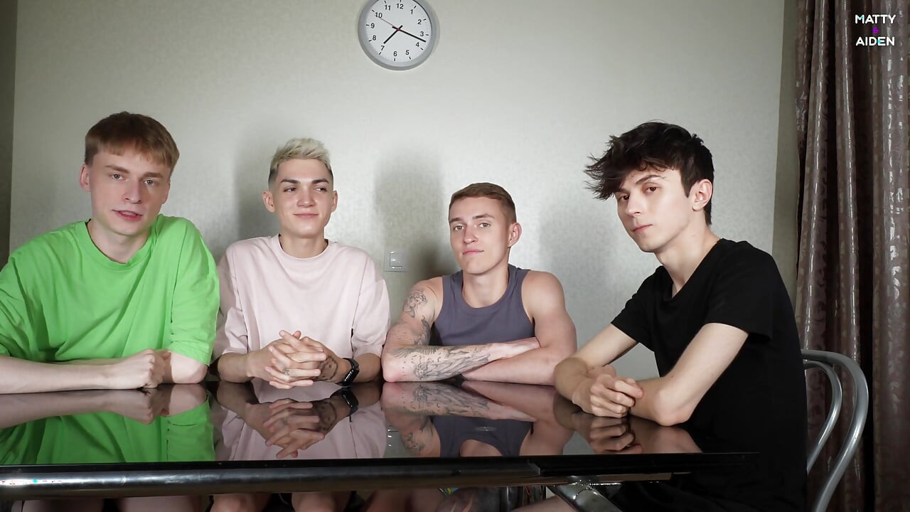 3 Twink Studs Fuck 1 Bottom Guy and Cum on Him