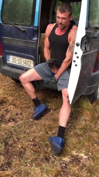 horny workman daddy cums in his van