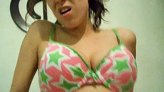 Watch my big clit swell up riding his huge uncut cock shot from his point of view with my bra on
