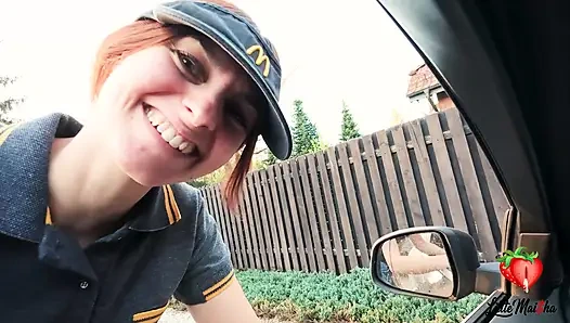 A McDonald's employee spilled Sprite on me. As punishment, she had to give me a blowjob and swallow it in the car.