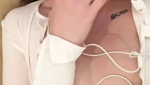 A student jerks off her tight pussy for a test for the teacher's camera