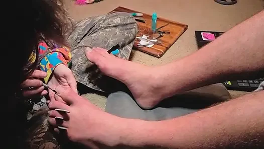 Melody Gives Her Master a Pedicure