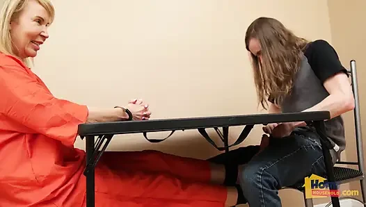 Conjugal Footjob with MILF Prisoner