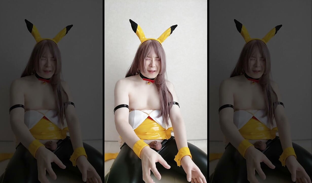 Japanese Pikachu Cosplay Crossdresser solo cum