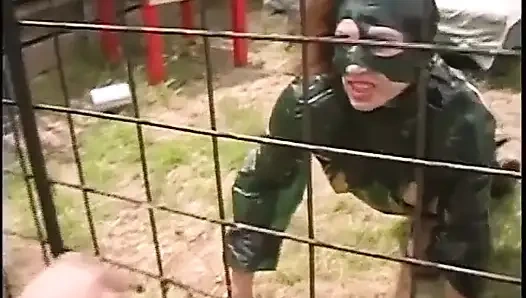 Submissive latex woman-pet is ready to take cock in the ass