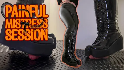 Painful Mistress Session in Heavy Chunky Platform Black CBT Boots - TamyStarly - Bootjob, Shoejob, Trample, Crush