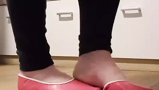 Walk in my pretty pink leather gymnastic slipper