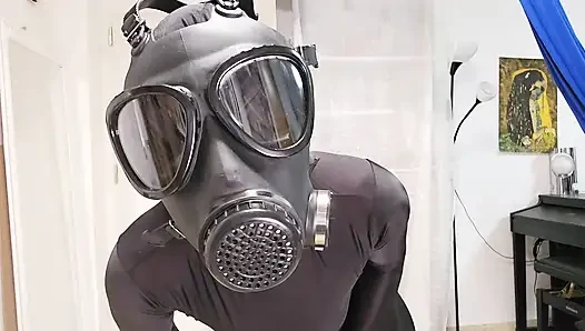 Nylon Zentai Catsuit and Gasmask Hot Encasement