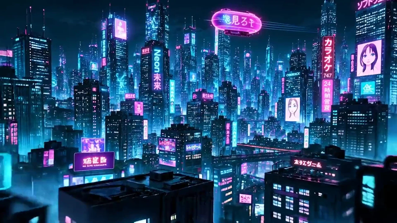 Gece yarısı şebekesinin neon hayaleti - ai videosu