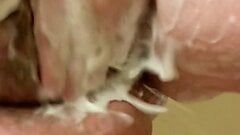 Wife takes shower and smacks wet pussy.