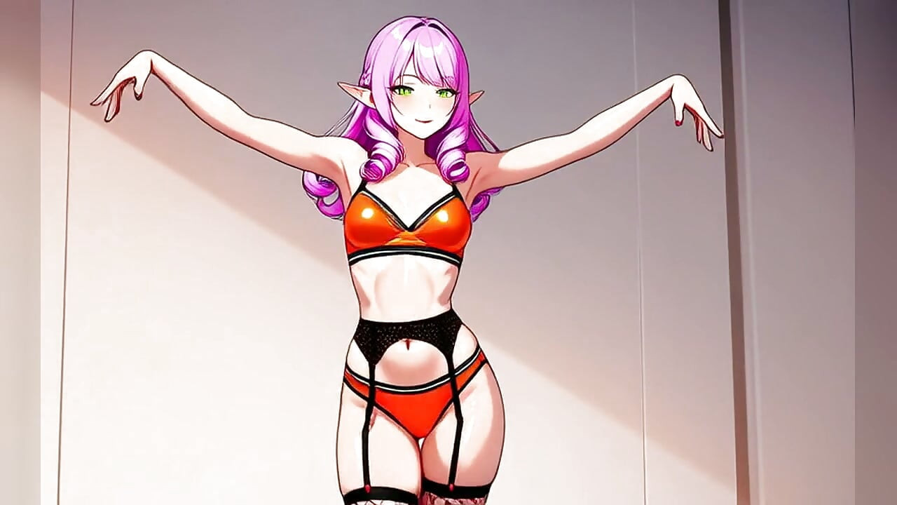 Pink Curly Elf Orange Bikini Neon Dance - Sexy AI Babes