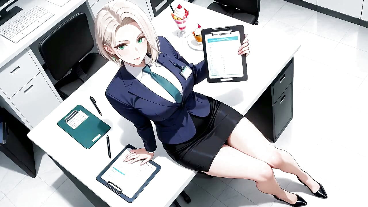 파일 더미 가운데 책상에 무릎을 꿇고, 그 괴롭히는 눈으로 그녀의 옷깃을 조정. 누가 이것을 처리 할 수 있습니까?