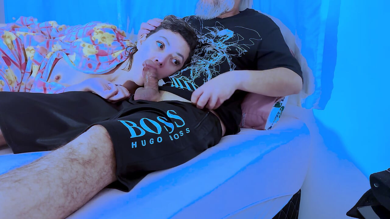 Stepdaughter ends up giving a blowjob until her mouth is full of cum.