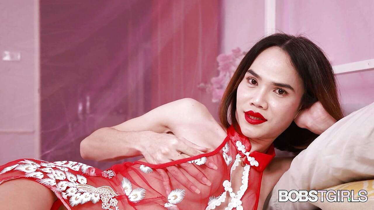 BOBSTGIRLS POV Bedroom Session with Asian Trans Girl in Sheer Floral Lingerie