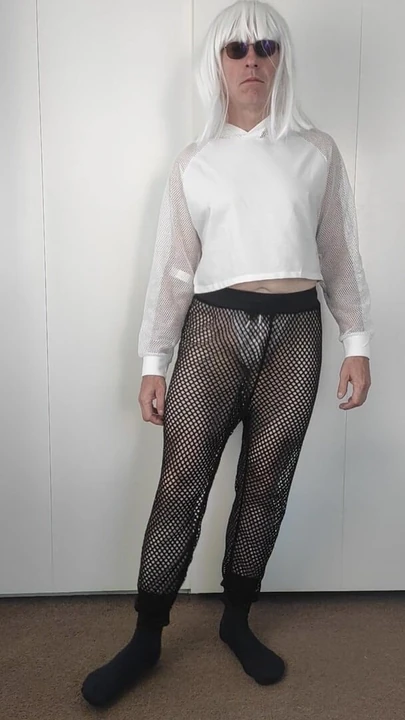 Gay Club Outfit 1 - White White Black Mesh