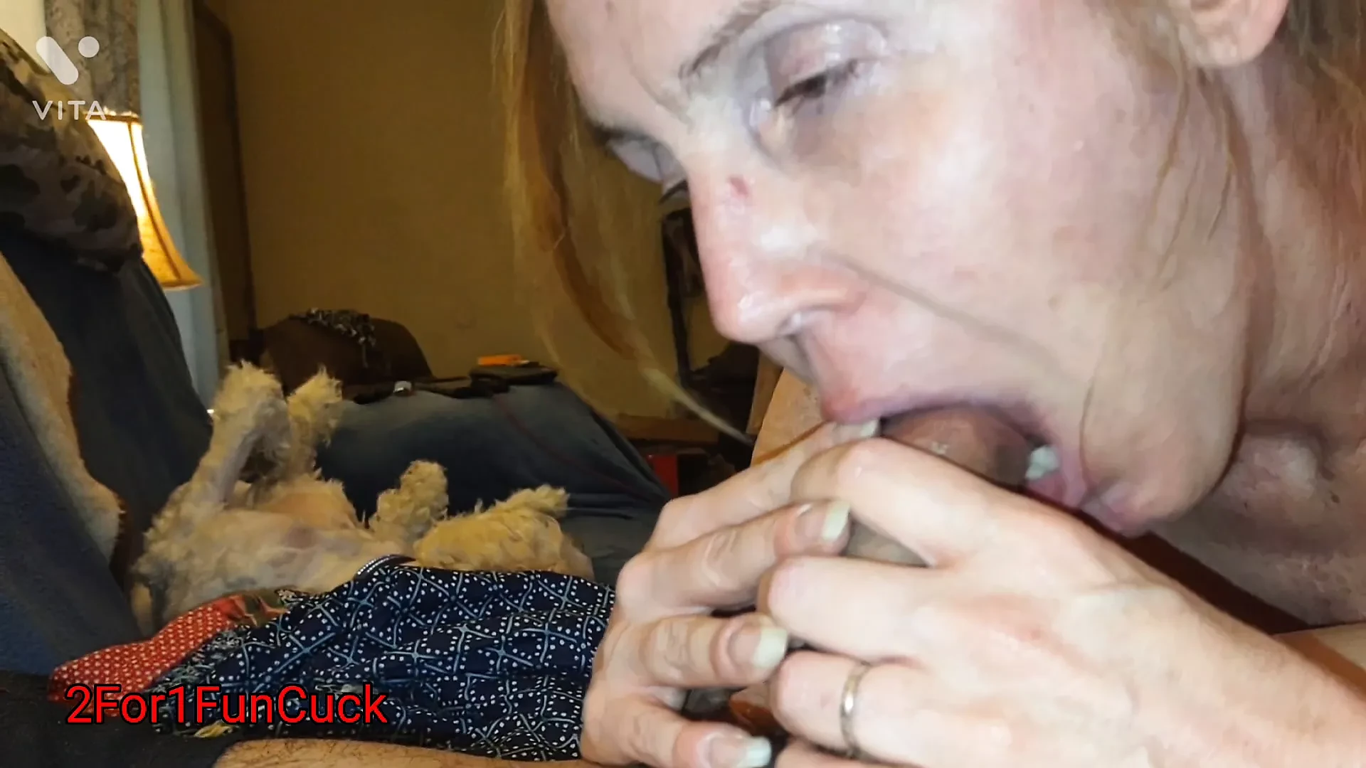 Redhead wife sucks my cock until I cum. But it wasn't enough, so she did it again