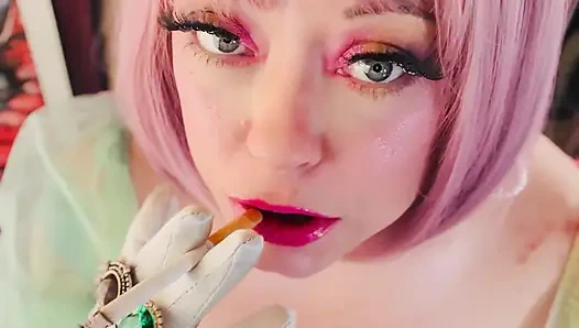 Eine hübsche prinzessin, Tina Snua , chainsmokes 2 Cork Zigaretten - baumelnde Snap-Inhales, treibenden Rauch