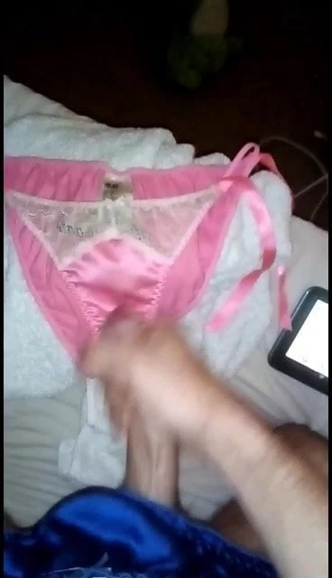 Cum shot on pink satin knickers