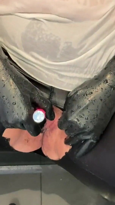 Unforgettable moment from "Shower Masturbation and Pissing in Leggings and PVC Boots"