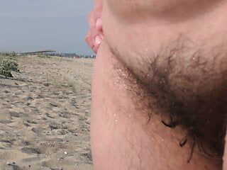 毛茸茸的成熟阴道在海滩上