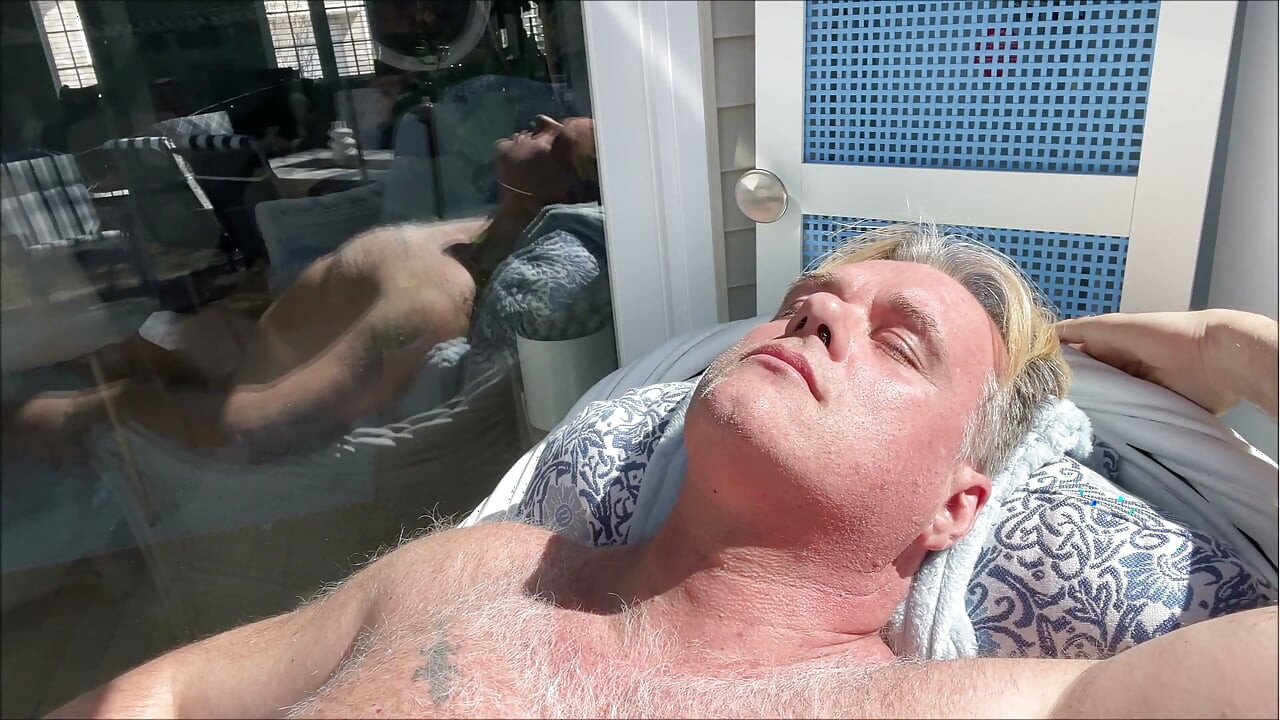 Hunk Stepdaddy Bear Naked Sunbathing in the Veranda 1
