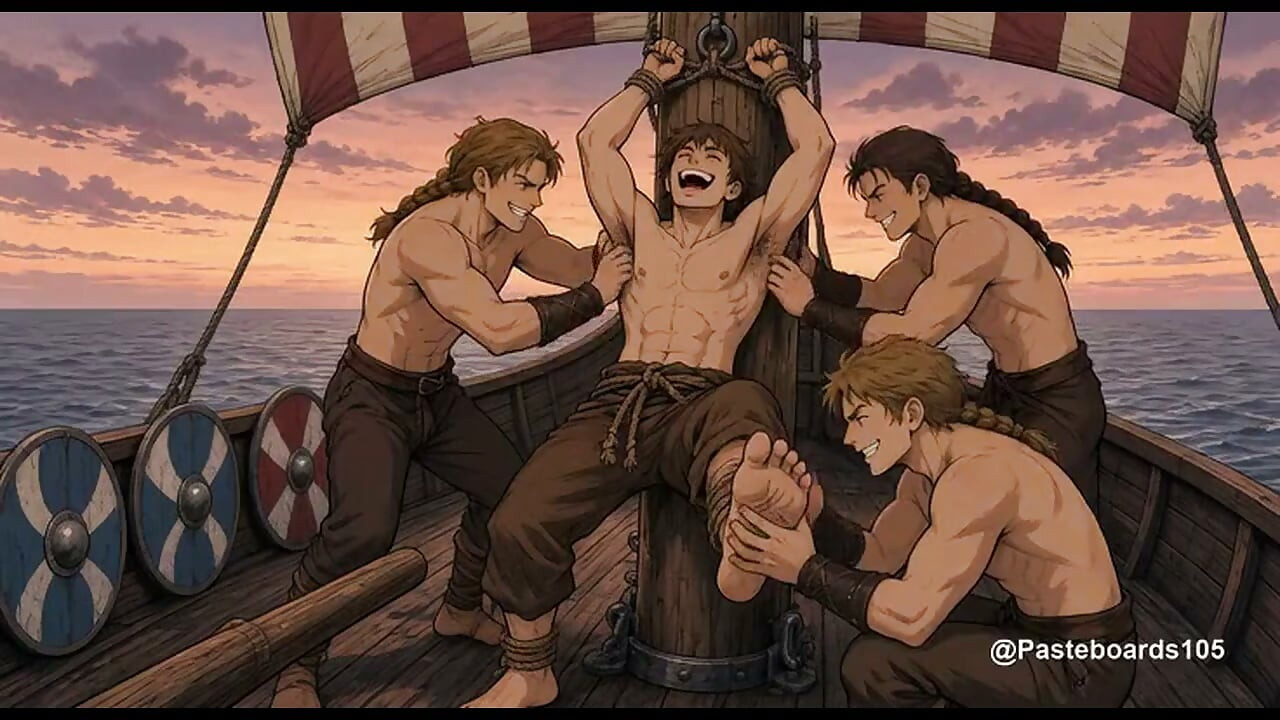 Atado ao mastro do drakkar, cativo viking (2D Anime)