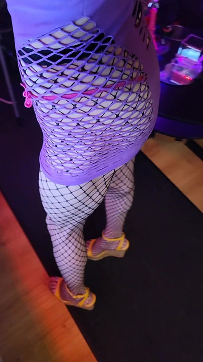 Yellow High Heels💛, Fishnet Stockings, Pink Tie Thong Tie, Purple Dress [¹⁵sept²⁵] VaneSsaBiTCHx