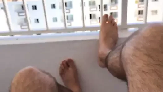 jerk and cum outside on the terrass hotel