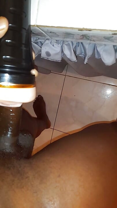 Black cock jerking off with flesh light pt4