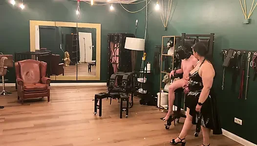 Latex Dommes Stretch Bound Slave's Ass Wide Open