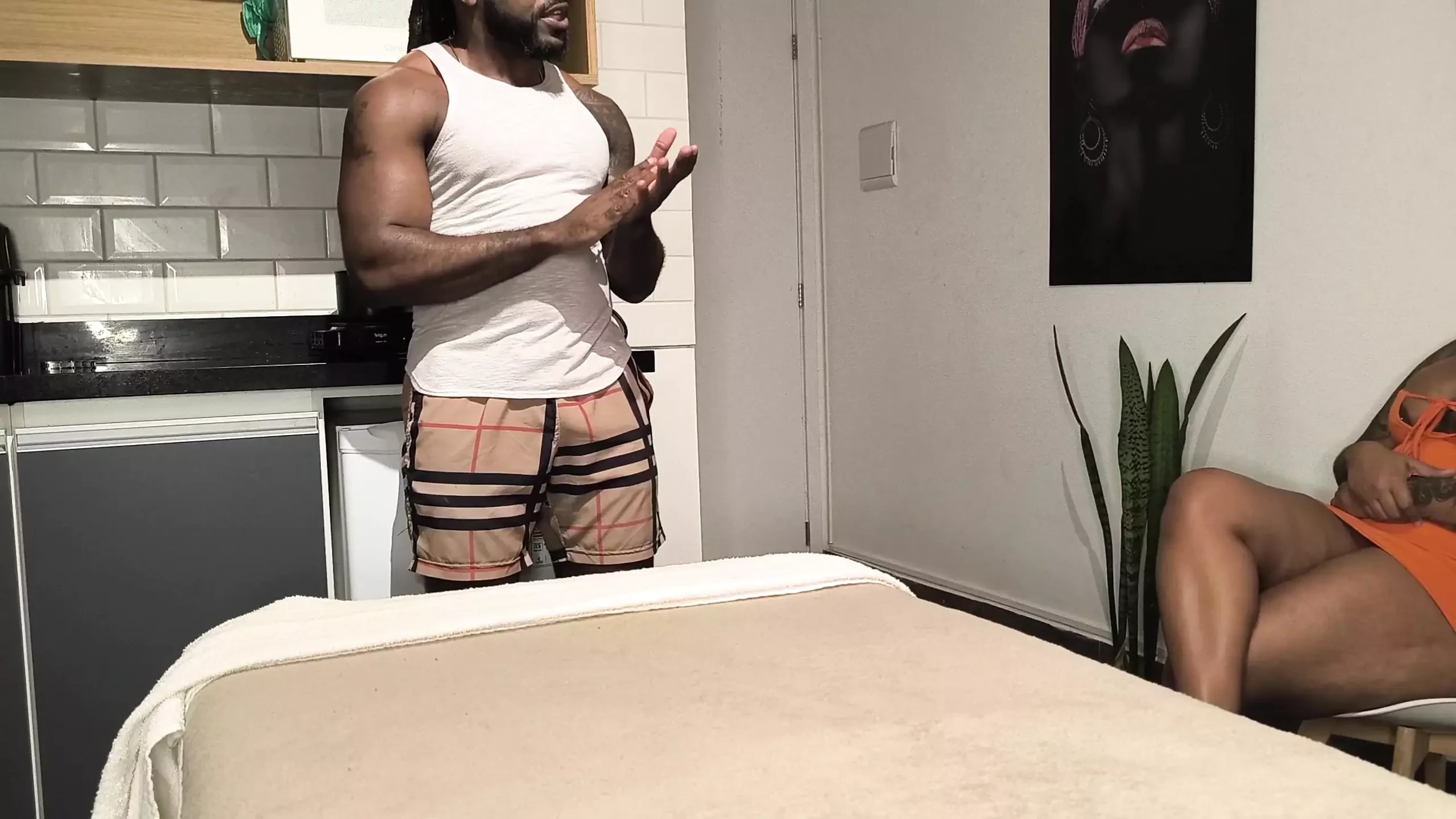 Gentle cuckold gave a massage with BBC to bbw wife Ebony tattooed slut