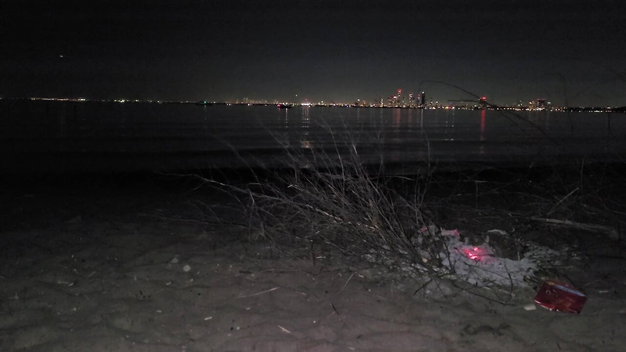 oiled masturbating and piss on the nude beach at night