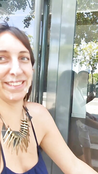 Cumwalk- She pulls me into a building lobby and comes out covered in my