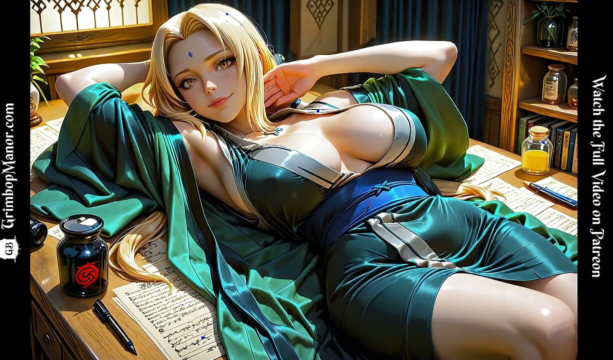 Tsunade gets her hairy big pussy lips fucked hard in the Hokage office